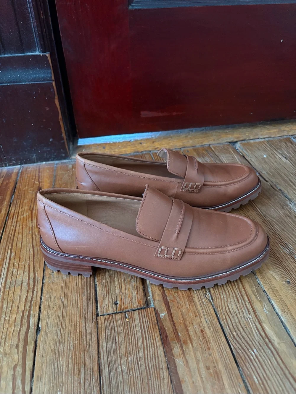 Madewell Women's Cognac Leather Lug-Soled Loafers